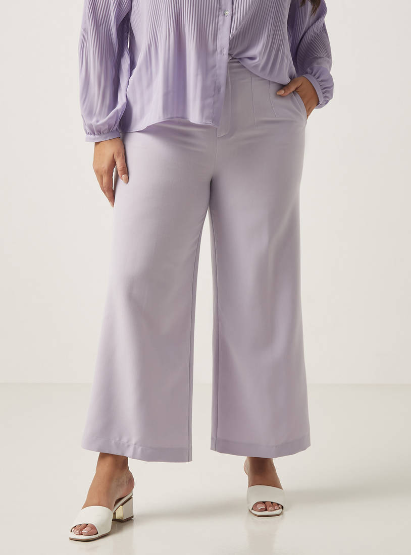 Solid Wide Leg Pants with Pintuck Detail and Pockets-Pants-image-0