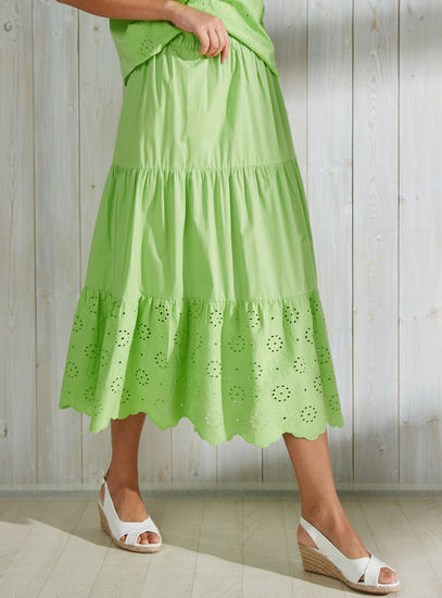 Cotton Schiffli Textured Tiered Midi Skirt-Eid-image-0
