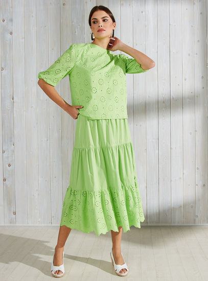 Cotton Schiffli Textured Tiered Midi Skirt-Eid-image-1