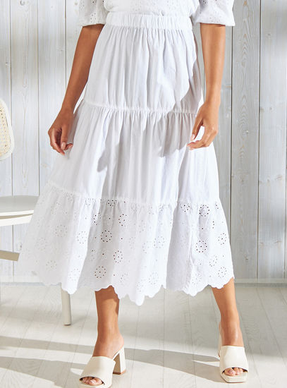 Cotton Schiffli Textured Tiered Midi Skirt-Midi-image-0