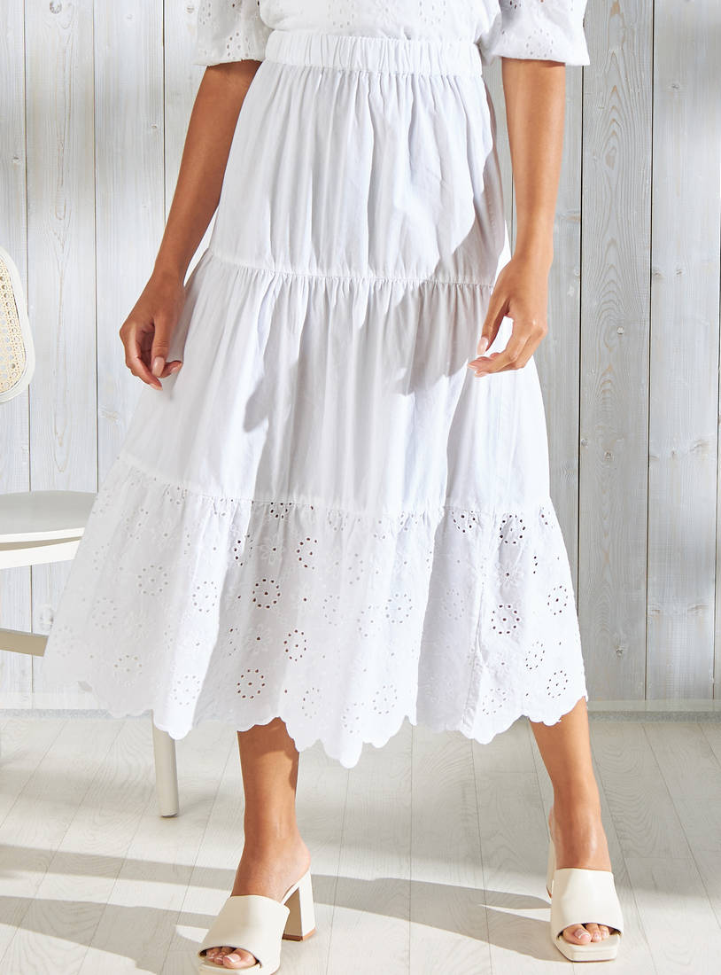 Cotton Schiffli Textured Tiered Midi Skirt-Midi-image-0