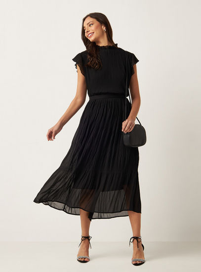 A-line Plisse Skirt with Elasticised Waistband-Midi-image-1