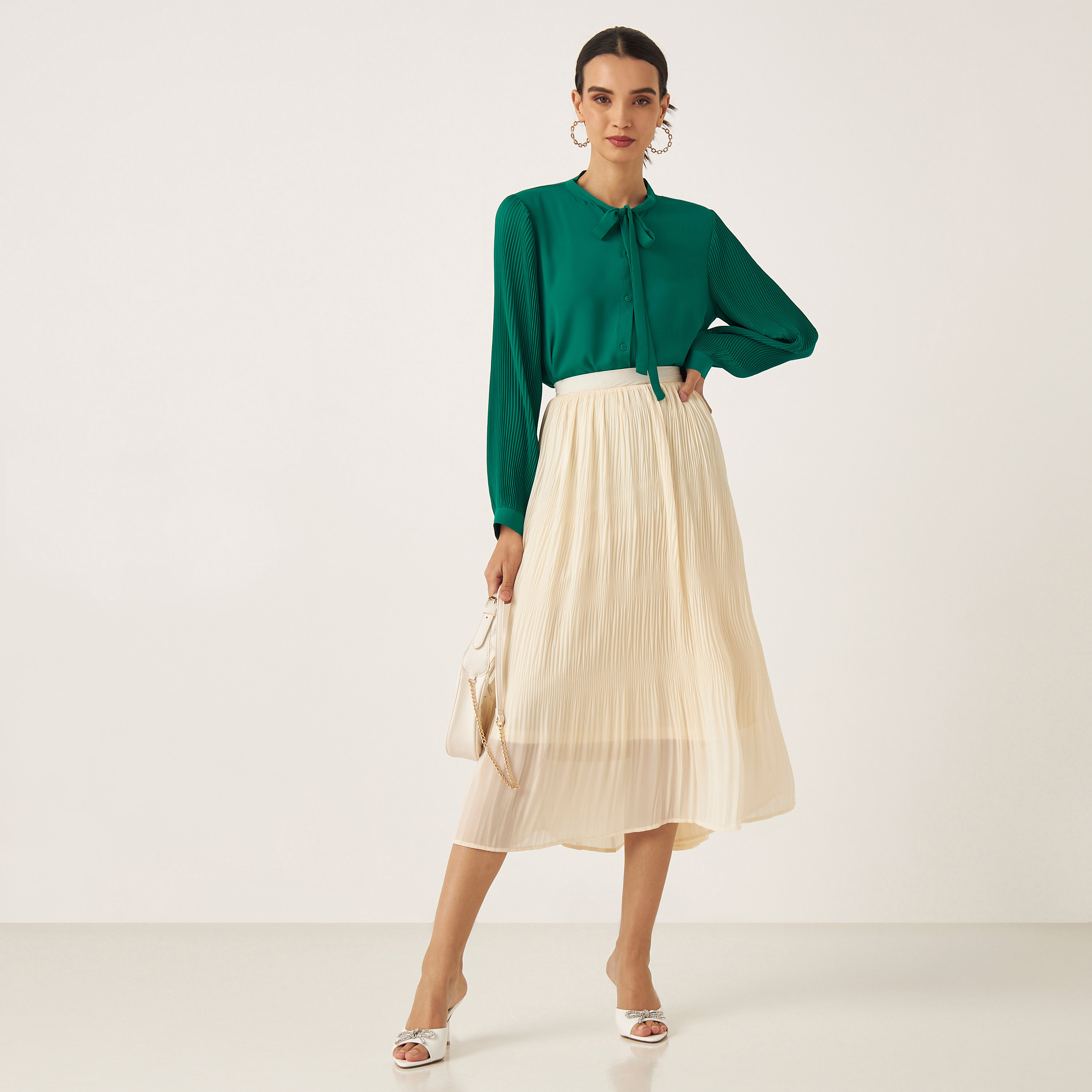 Green plisse a line hotsell midi skirt