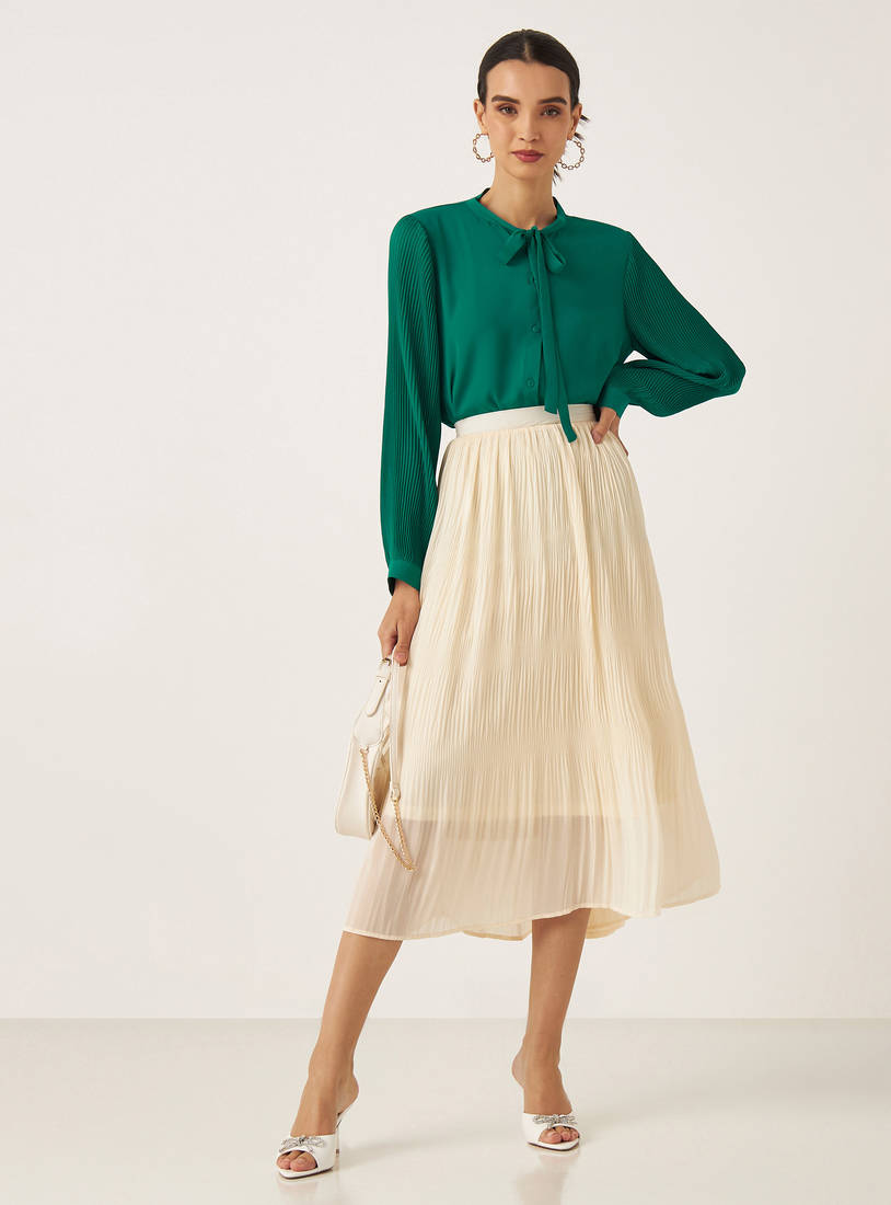 A-line Plisse Skirt with Elasticised Waistband-Midi-image-1