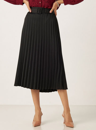 Pleated Skirt with Belt-Midi-image-0