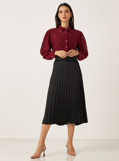Pleated Skirt with Belt-Midi-image-1