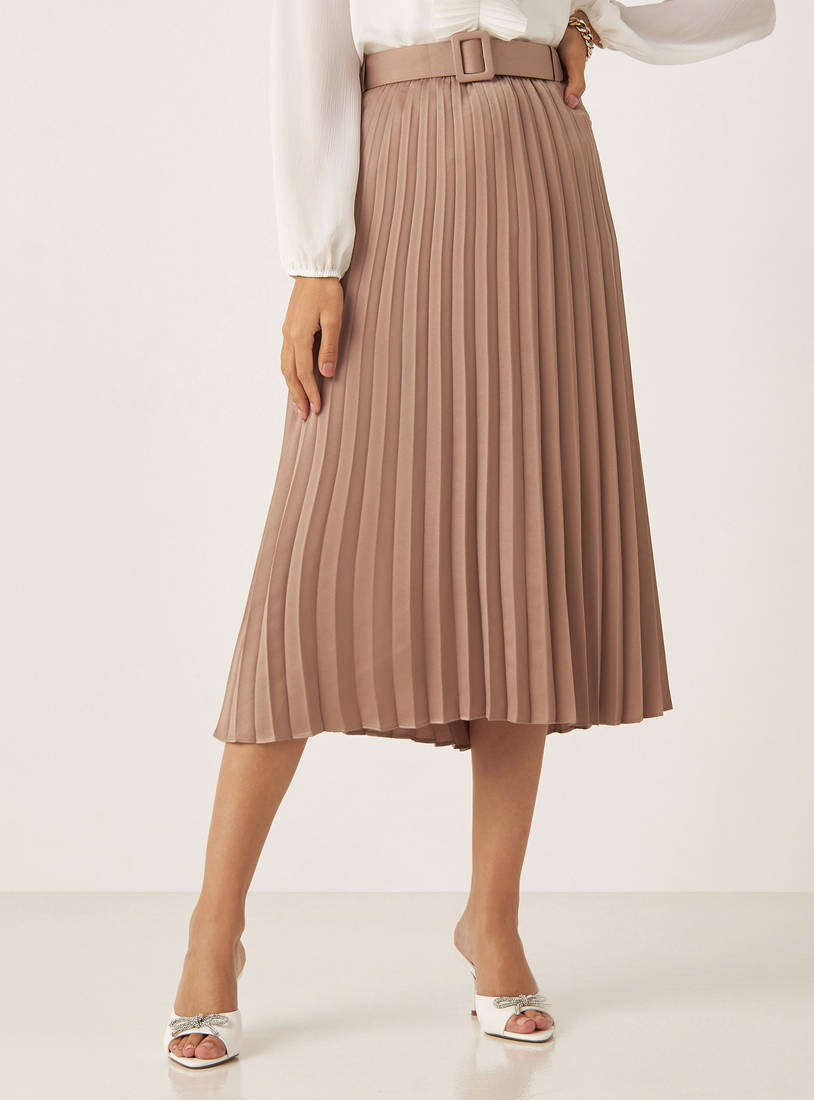 Pleated Skirt with Belt-Midi-image-0