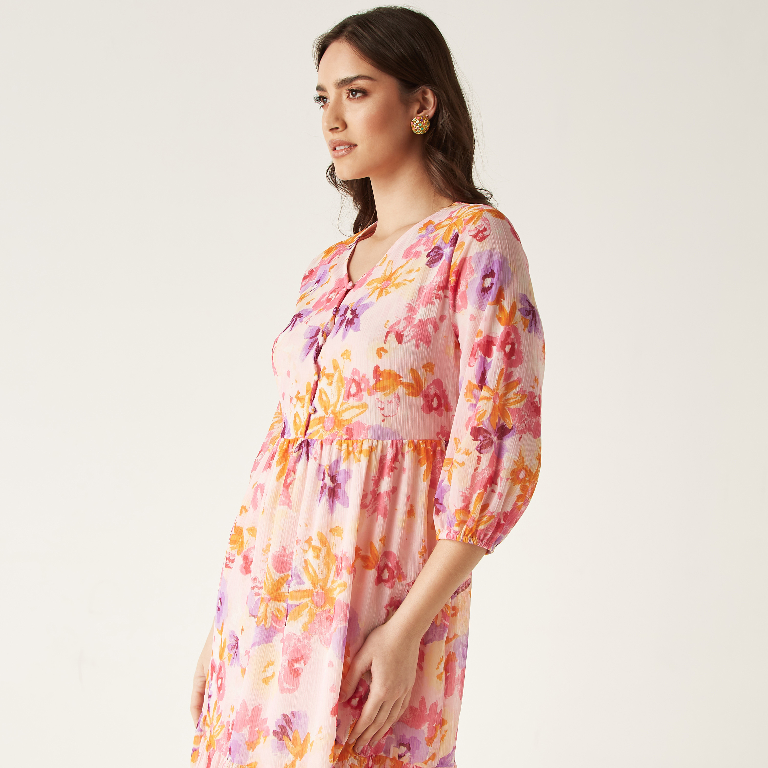 Shop Floral Print Tiered Midi Dress Online Max Bahrain