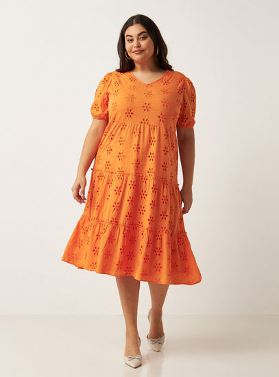 Schiffli Textured Tiered Dress-Midi-image-0
