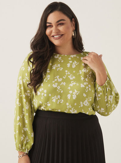 All Over Floral Print Top with Long Sleeves