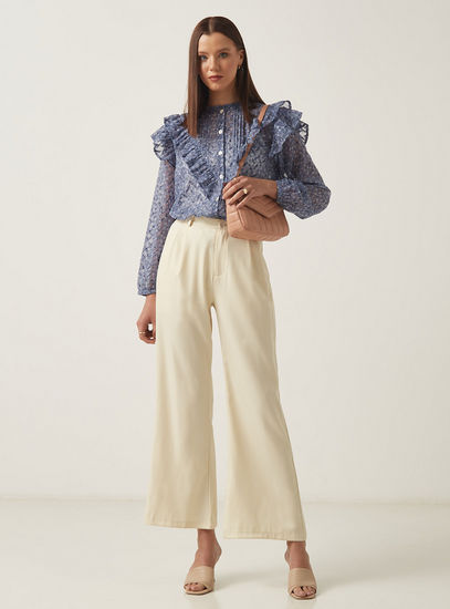 Floral Textured Frill Detail Top-Blouses-image-1