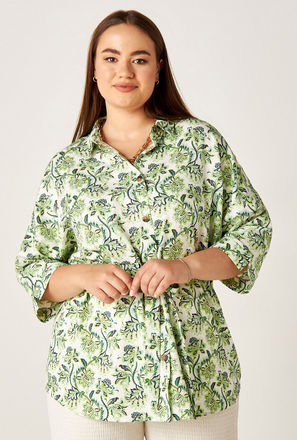 Floral Print Tunic with Belt Tie-Up