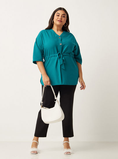 Plain Tunic with Tie-Up Detail-Shirts-image-1