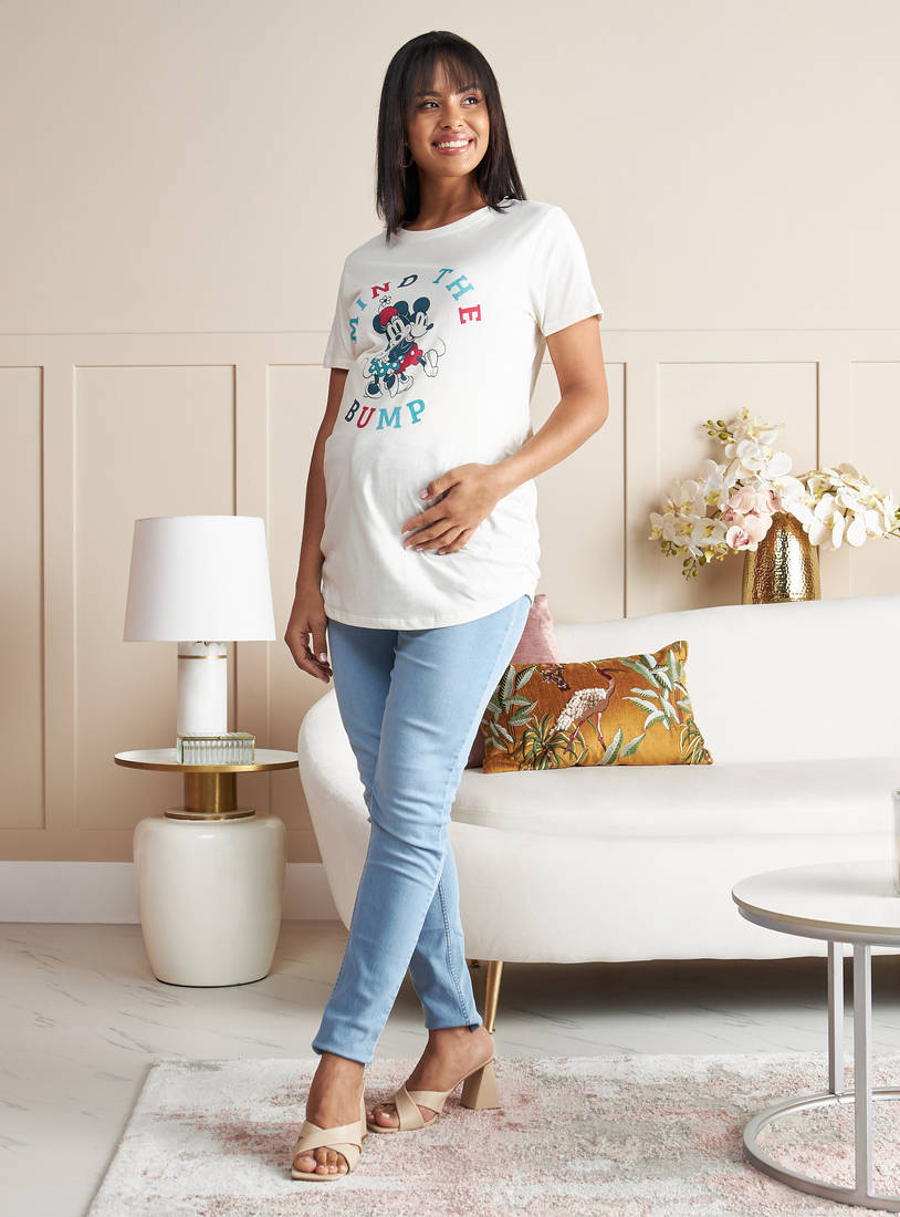 Minnie Mouse Print Maternity T-shirt with Short Sleeves and Round Neck-Tops & T-shirts-image-1