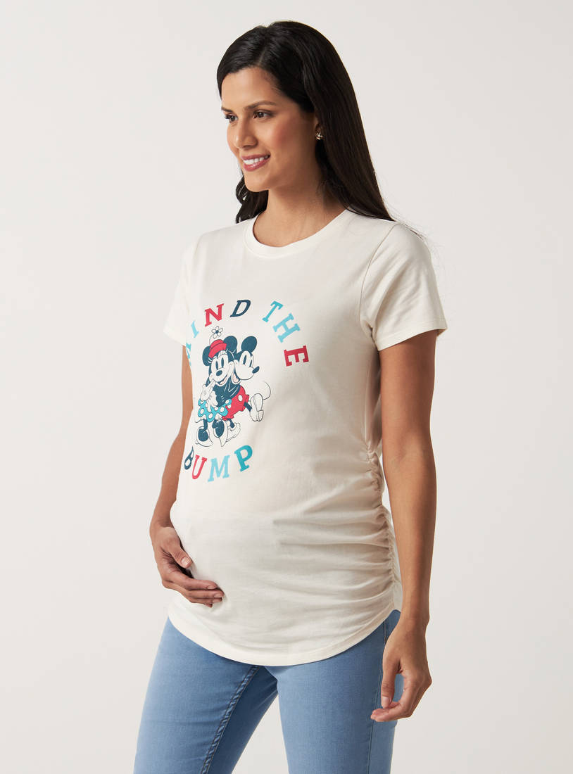 Minnie Mouse Print Maternity T-shirt with Short Sleeves and Round Neck-Tops & T-shirts-image-0