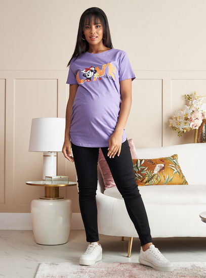 Minnie Mouse Print Maternity T-shirt with Short Sleeves and Round Neck-Tops & T-shirts-image-1
