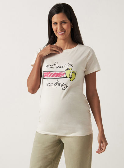 Slogan Print Maternity T-shirt with Short Sleeves and Round Neck-Tops & T-shirts-image-0