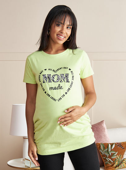 Slogan Print Maternity T-shirt with Short Sleeves and Round Neck-Tops & T-shirts-image-0