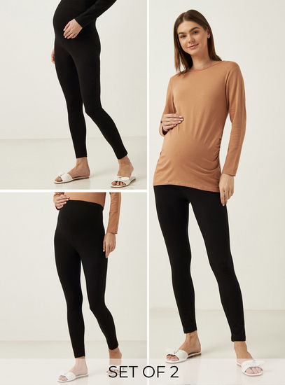 Pack of 2 - Plain Maternity Leggings-Jeans, Pants & Leggings-image-0