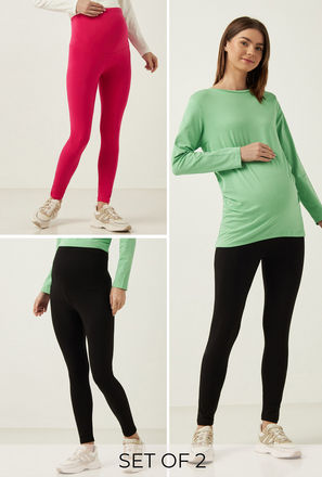 Pack of 2 - Plain Maternity Leggings-mxwomen-clothing-maternityclothing-jeanspantsandleggings-0