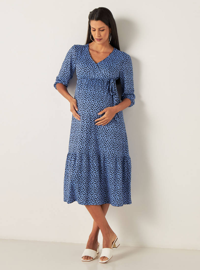 All-Over Print Tiered Maternity Wrap Dress-Midi-image-1