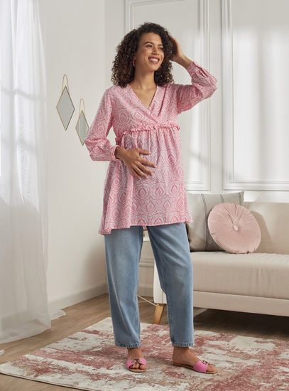 All-Over Print Maternity Top with Ruffles-Tops & T-shirts-image-1