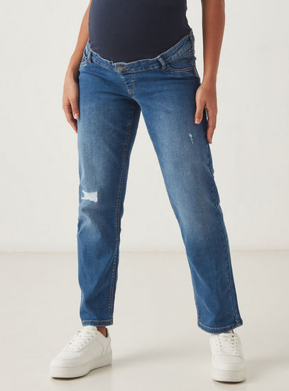 Plain Maternity Straight Denim Jeans-Jeans, Pants & Leggings-image-0