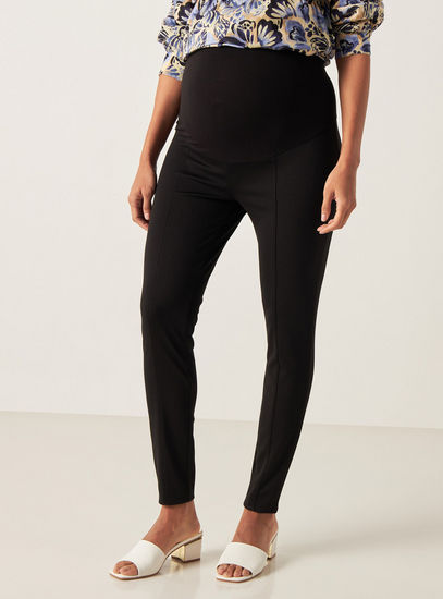 Solid Maternity Ponte Leggings with Elasticised Waistband-Jeans, Pants & Leggings-image-0