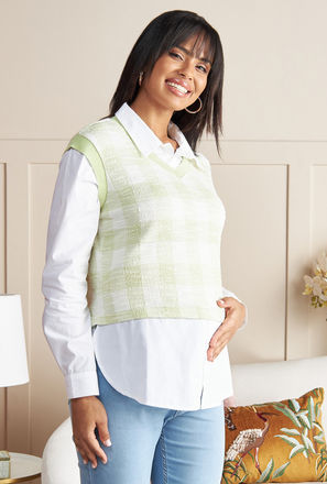 Checked Tabard Maternity Sweater with V-neck-mxwomen-clothing-maternityclothing-sweatersandcardigans-1
