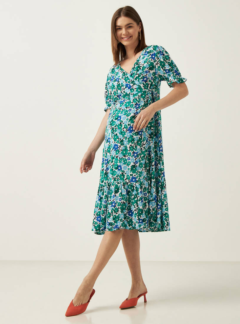 All-Over Floral Print Maternity Wrap Dress-Midi-image-0