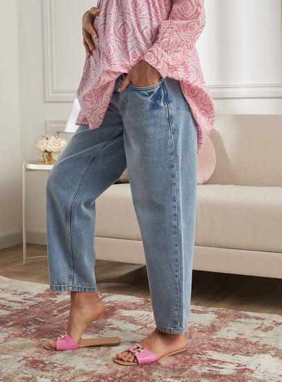 Plain Denim Maternity Mom Jeans-Jeans, Pants & Leggings-image-0