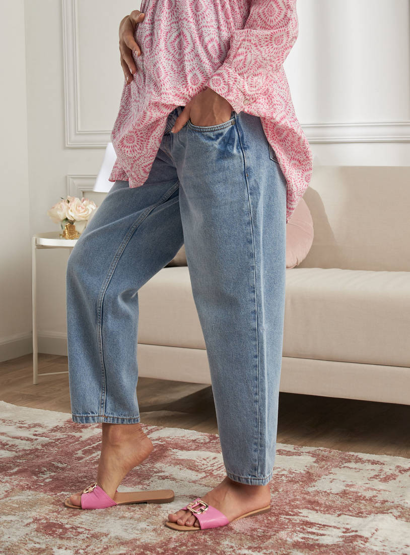 Plain Denim Maternity Mom Jeans-Jeans, Pants & Leggings-image-0