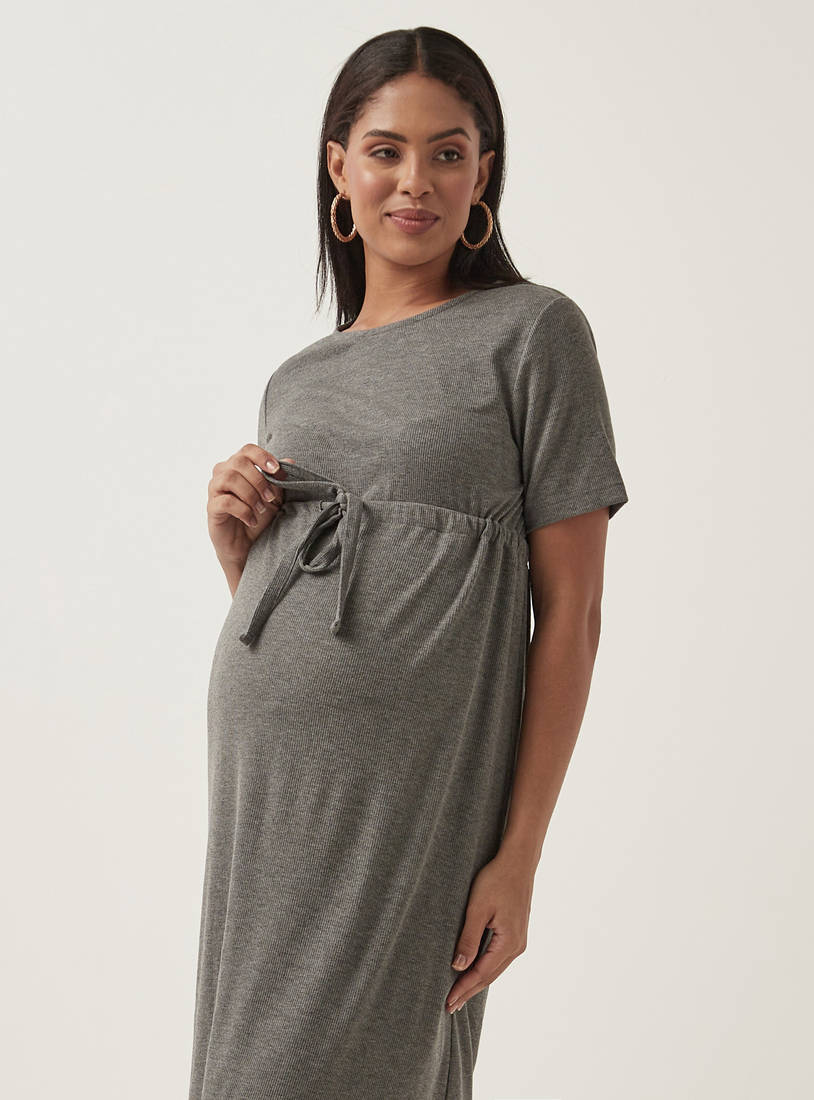 Ribbed Channeling Maternity Dress-Knee-image-1