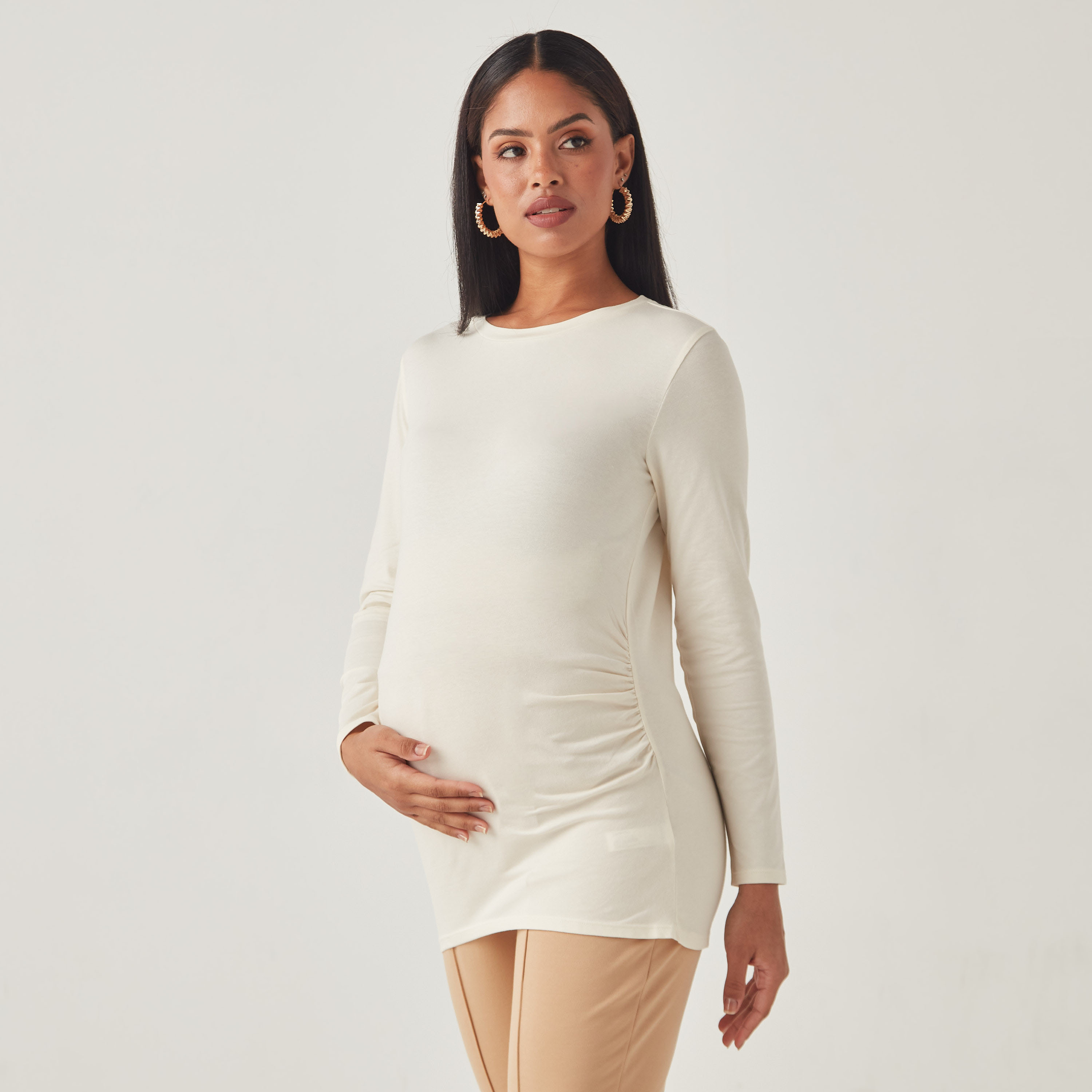 売れ筋商品|||マザーフッドマタニティ カットソー トップス レディース Maternity Square Neck Rib Knit Long Sleeve Tee - Motherhood Bright white MH_F24__T__MHT041629_435_1.jpg