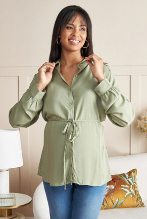 Plain Rayon Maternity Shirt with Tie-Up Belt