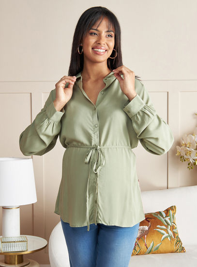 Plain Rayon Maternity Shirt with Tie-Up Belt-Tops & T-shirts-image-0