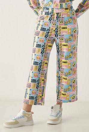 All-Over Tweety Print Mid-Rise Jog Pants with Elasticised Waistband