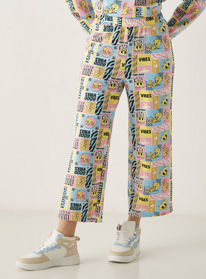 All-Over Tweety Print Mid-Rise Jog Pants with Elasticised Waistband-Joggers-image-0