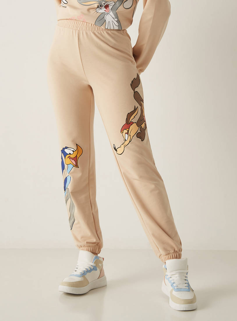 Looney Tunes Graphic Print Mid-Rise Joggers with Elasticated Waist-Joggers-image-0