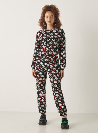 All-Over Tweety Print Mid-Rise Joggers with Elasticated Waistband