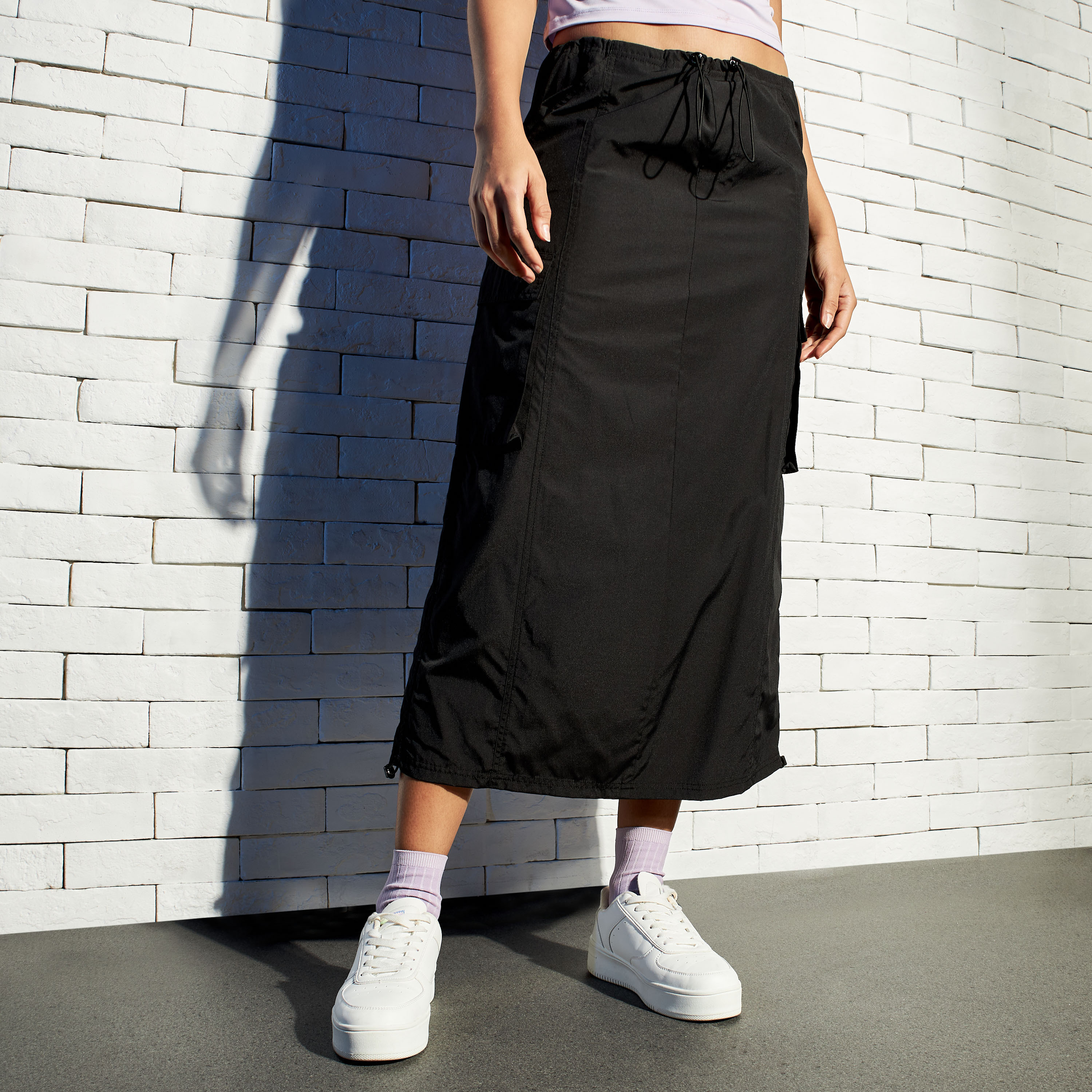 Plain Parachute Cargo Skirt