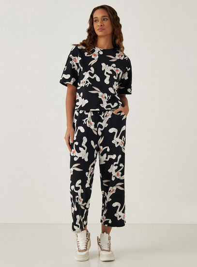 All-Over Looney Tunes Print Wide Leg Pants