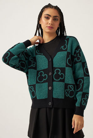 Mickey Mouse Print Cardigan with Long Sleeves