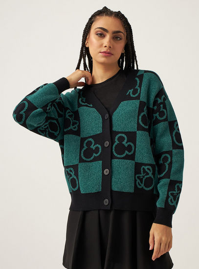 Mickey Mouse Print Cardigan with Long Sleeves-Sweaters & Cardigans-image-0
