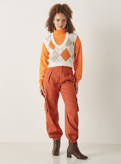 Argyl Knit Sleeveless Sweater with V-neck-Sweaters & Cardigans-image-1