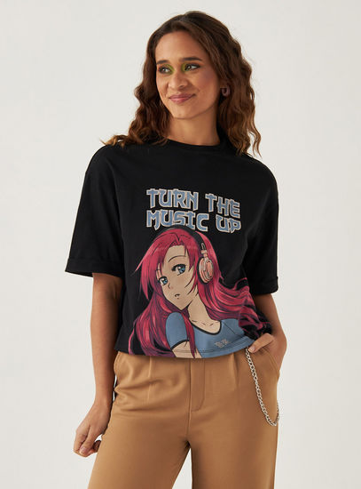 Anime Graphic Print T-shirt-T-shirts & Vests-image-0