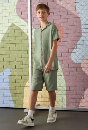 Textured Double Gauge Resort Shirt and Shorts Set-mxkids-boyseighttosixteenyrs-clothing-sets-1