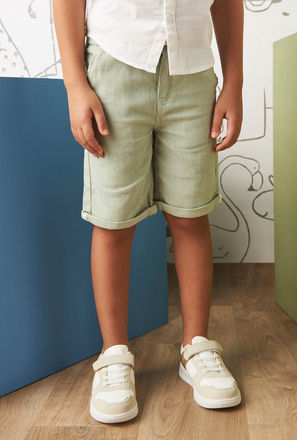 Woven Textured Cotton Belted Shorts-mxkids-boystwotoeightyrs-clothing-bottoms-shorts-3