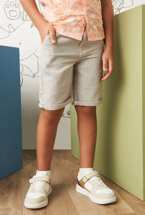 Woven Textured Cotton Belted Shorts-mxkids-boystwotoeightyrs-clothing-bottoms-shorts-0