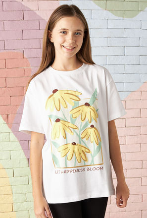 Floral Slogan Print Oversized Cotton T-shirt-mxkids-girlseighttosixteenyrs-clothing-tops-tshirts-0